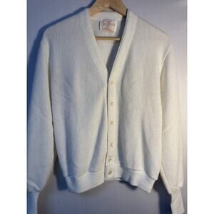 Vintage Jantzen White Cardigan Sweater M USA Made Button Front Classic